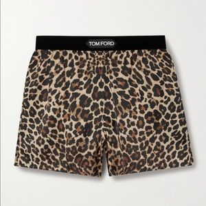 Tom Ford leopard print velvet trimmed silk satin shorts